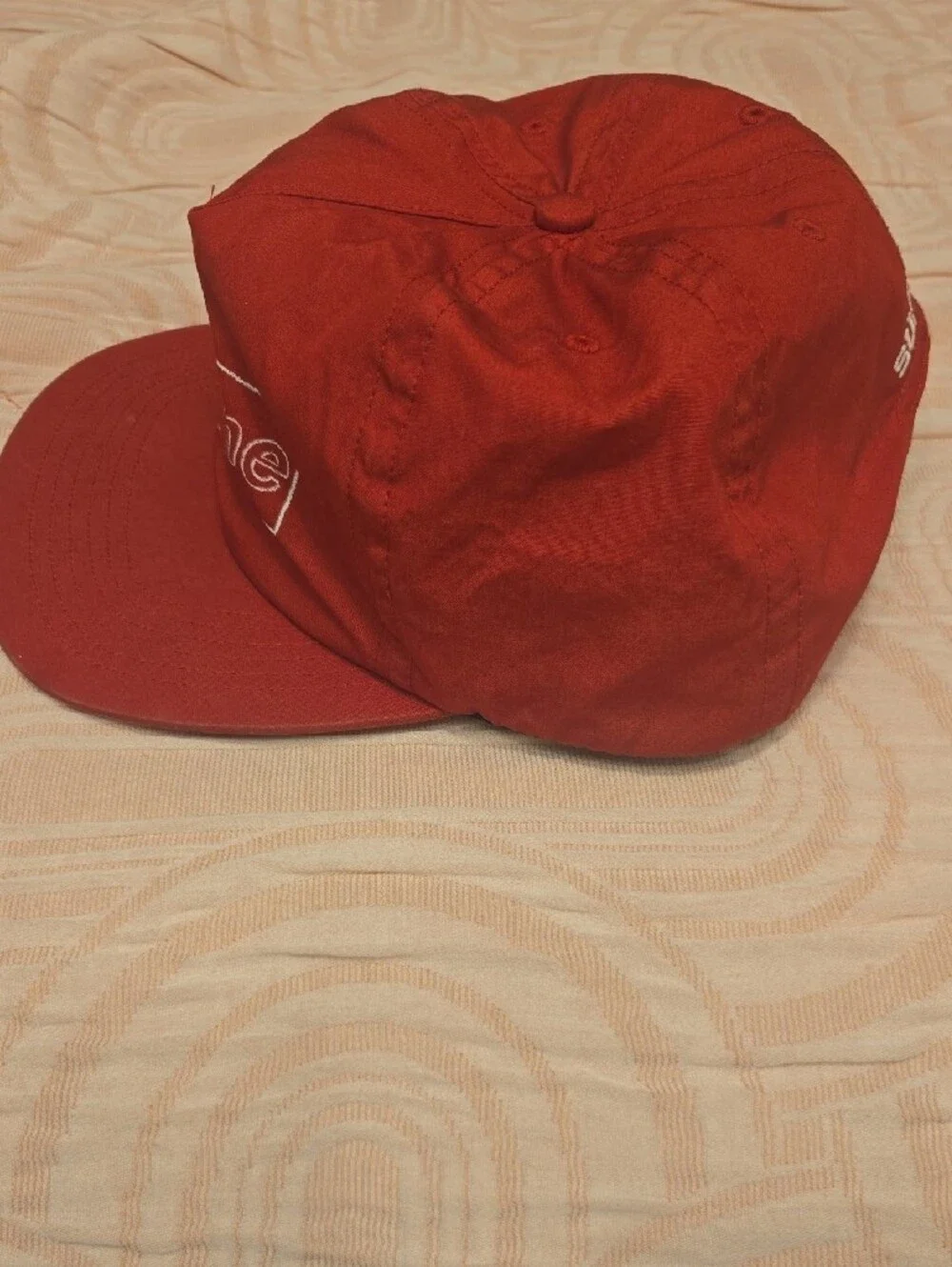 Supreme Red Embroidered Logo 5-Panel Cap